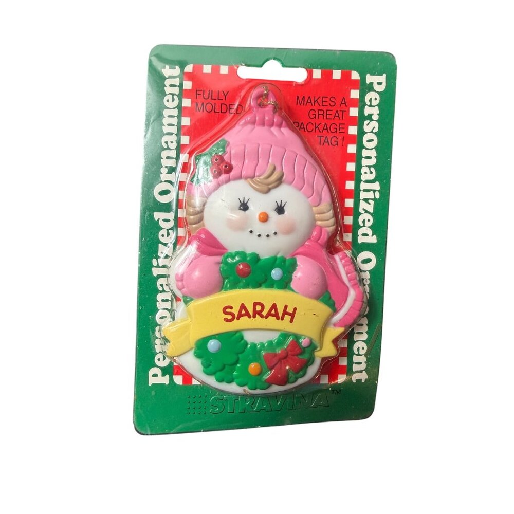 Vintage Stravina “Sarah” Personalized Snowman Ornament Molded Holiday Christmas